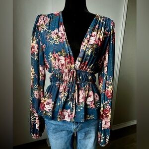 Madison & Berkeley Floral Navy Blouse
